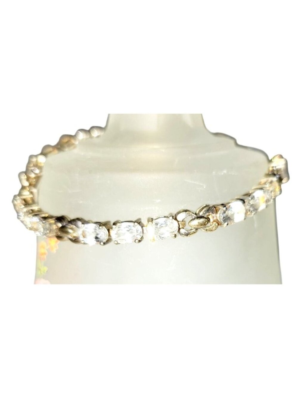 Vintage Oval CZ Diamonds Gold Over Sterling Silver Tennis Bracelet 8" Gold Tone - Picture 6 of 11